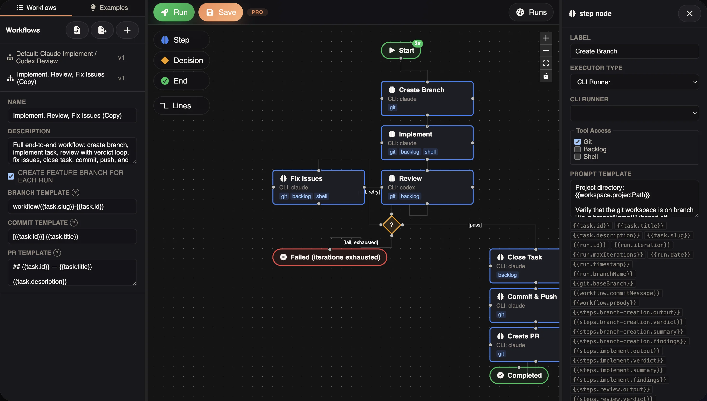 Workflow node settings